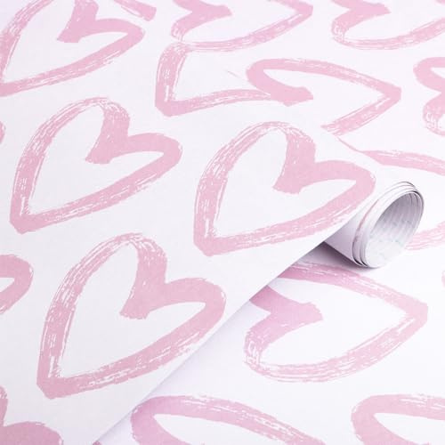 Timeet Pink Wallpaper Peel and Stick Wallpaper Modern Heart Wallpaper Contact Paper 17.7x78.7 Self Adhesive Removable Wallpaper for Bedroom Kids Room Wall Decor