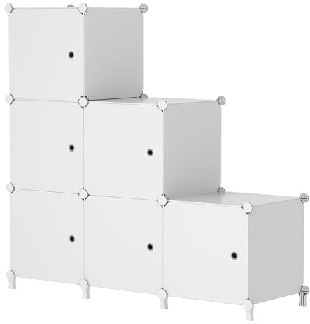 AWTATOS Organizador de Almacenamiento de 6 Cubos con Puertas, Estante Modular Apilable para Dormitorio, Bricolaje, Blanco