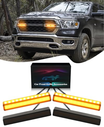 TBHOO Kühlergrill-LED-Licht für Dodge Ram 1500 2500 3500 Frontstoßstange Kühlergrill Lichter Bernsteinfarben Warnram-Zubehör 2019–2022, 4 Stück
