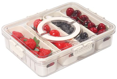 Artendjoon Modern Organized Snack Box, Divided Serving Tray with Lids, Handle & 4 Removable Colanders, 12.2 Inches