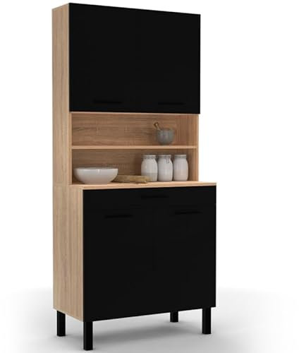 IDMarket - Anrichte für die Küche, 80 cm, Cina, 4 Türen + Schublade, Buche-Optik und Schwarz