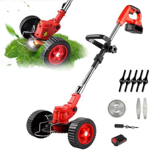 Weed Whacker Tondeuse à Gazon électrique sans Fil Pliable 21 V 1300 mAh avec Roues, Tondeuse à Gazon multifonctionnelle au Lithium-ION, alimentée par Batterie, légère adaptée aux pelouses