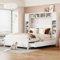 FEZTOY Doppelbett Holzbett 140x200 cm, Kinderbett mit 4 Schubladen, Kopfteil mit Bücherregal und Stauschrank, Bettgestell mit Lattenrost, Jugendbett, Funktionsbett, ohne Matratze, Weiß
