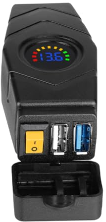 Fiorky 28 W QC3.0 E-Bike-Lenker-USB-Ladegerät, buntes LED-Voltmeter, Dual-USB-E-Bike-Netzteil, Steckdose mit Schalter, Motorrad-Roller, USB-Ladegerät, wasserdichte Abdeckung for Elektro-Fahr