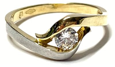 Ring 333/- Gelbgold Zirkonia Glanz matt bicolor Klassiker Solitärring Schmuckring Vorsteckring #51