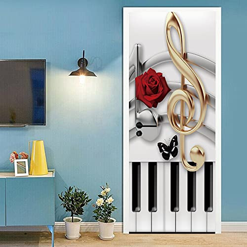 Adesivo Per Porte 3D Per Porte Interne Pianoforte Alla Moda Fotomurali Autoadesivi Per Porte In Vinile, Carta Da Parati Soggiorno Cucina Camerette Art Applique L77 x A200cm