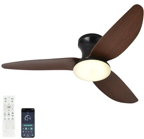 Dfiacn Deckenventilator Mit Beleuchtung Modern 3 Farben Salon Lampe Mit Ventilator Mit Fernbedienung Reversibel 6-Gang Leise 60W Timing Wohnzimmer Schlafzimmer Φ 100cm-Black wood