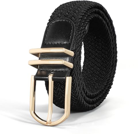 VONMELLI damen gürtel stretchgürtel damen Herren Elastischer Stoffgürtel Geflochtener Verstellbarer Flechtgürtel Damen mit Goldschnalle für Jeans Hosen Shorts Kleid Schwarz L