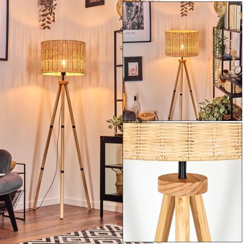 Stehleuchte Cavaca, Stehlampe aus Holz/Rattan/Korb in Naturfarben, Leuchte im modernen Boho-Style, skandinavisches Design (Ø 40cm), Höhe 152 cm, mit Fußschalter, 1 x E27, ohne Leuchtmittel