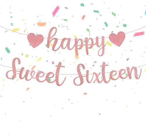 Glitter Happy Sweet 16 Birthday Banner,Happy Sweet Sixteen Geburtstagsbanner, Glitzerndes Sweet 16 Partyschild, Happy Birthday Girlande,Happy Sweet 16th Birthday Party Dekoration für Mädchen(Rosa)