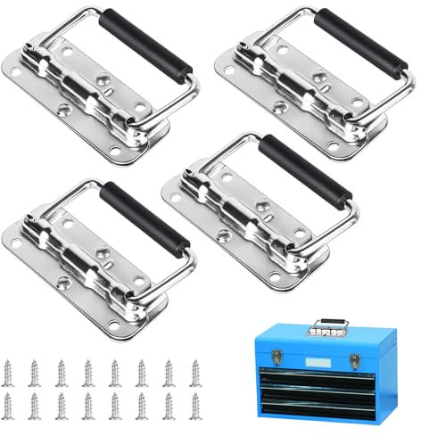 SUPAWAY 4 Stück Klappgriff Klein Gefedert Kistengriff Eisen 110mm Federgriff Klappbar Hardware Boxen Griff Klappgriff für Kisten für Koffer, Flightcases, Werkzeugkoffer,Campingkoffer,Lautsprecherboxen