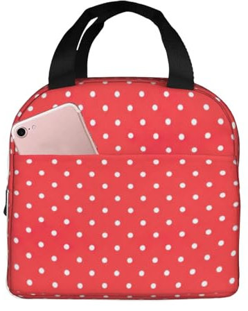 YQTGBCED Lonchera térmica con estampado de lunares rojos y blancos para adultos, bolsa de almuerzo multifuncional para comidas frescas cada vez