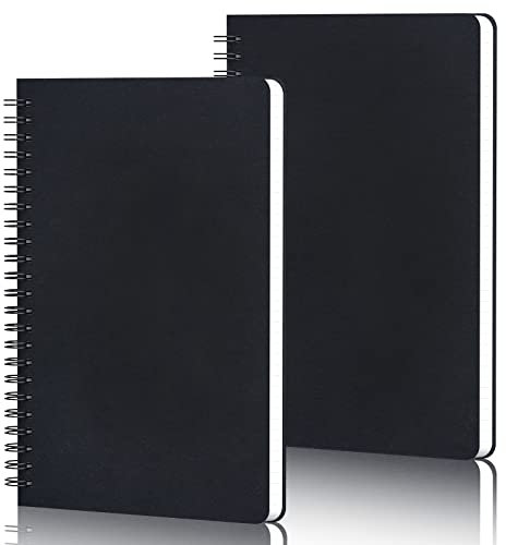 Yarotm Notizbuch A5 Kariert - 2 Stück Spiralblock Notebooks 14x21cm - 100g/m² Kariert 5x5mm Notizblock A5-60 Blatt/120 Seiten Notizheft A5 Spiralbindung - Schwarz Collegeblock Tagebuch