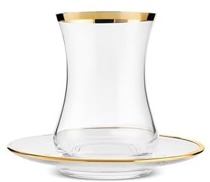 Karaca Sydney 12-Piece Glass Turkish Tea Set for 6 People, Gold