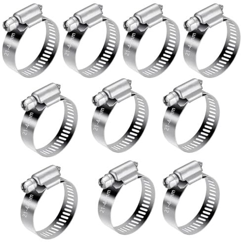 25-40 mm Clips de manguera ajustables, 10 piezas Jubilee Clips ajustables, abrazaderas de manguera de acero inoxidable, clips de manguera de transmisión sin fin para tubo de ventilación(plateado)