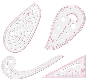 Weenwill Nählineal-Set,4 PCS Verschiedene Formen und Maße,Schneiderlineal,Transparente Metrische Lineale,Französisch Kurvenlineal zum Nähen,Schneidern,Nähwerkzeuge,Schnittmuster-Vorlagen