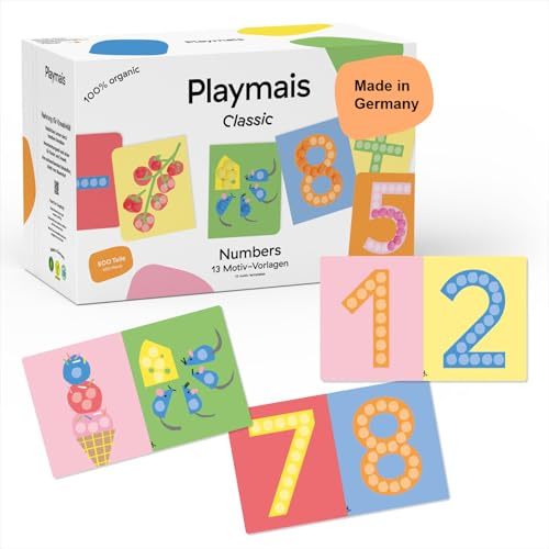 Playmais Classic Numbers | 800 Playmais Teile | Bastelset | natürliches Spielzeug | inkl. Schwämmchen, Bastelmesser, 13 Motiv-Vorlagen | vegan, verantwortungsvoll & sicher | Weihnachts-Geschenk