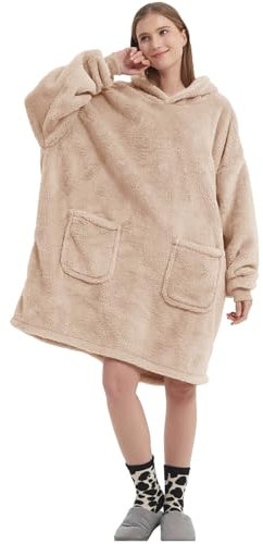 FELOVE Hoodie Decke Ärmeln Kuschelpullover Mit Zwei tiefe Taschen,Tragbare Decke Ultra Soft Bequemer Kuschel Erwachsene Hoodie,Warm Kuscheldecke weich als Geschenke für Frauen Freundin Mütter