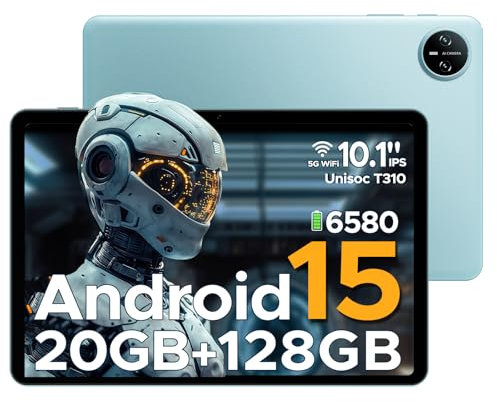 DOOGEE Tab A9 Pro Android 15 Tablet 10 Inch(2025), Unisoc T310 Android Tablets 20GB RAM 128GB ROM(TF 2TB), 6580 mAh Battery, 8MP AI Camera|Dual Speaker|5G WiFi|GMS|Bluetooth|Face ID|3.5mm Jack-Blue