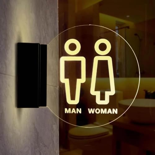 Cartel de Baño LED de Pared, Letrero Luminoso Redondo para Puerta de Aseo, Señal de Baño para Hombres y Mujeres, Decoración en Acrílico, Carteles de Baño para Negocios, Oficina, Hotel, Bar, Club