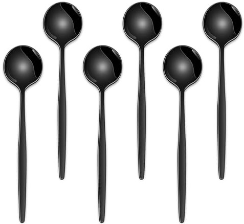 5.1 Inch Coffee & Tea Spoons,6-Piece Black Stainless Steel Dessert Spoons for Cafe,Black Espresso Spoon,Cute Small Demitasse Spoon
