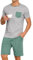 PrinStory Mens Pyjamas Set Round Neck Nightwear Contrasting Colors Loungewear Set Short Sleeve T-Shirt and Shorts (Light Gray-Blue, XL)