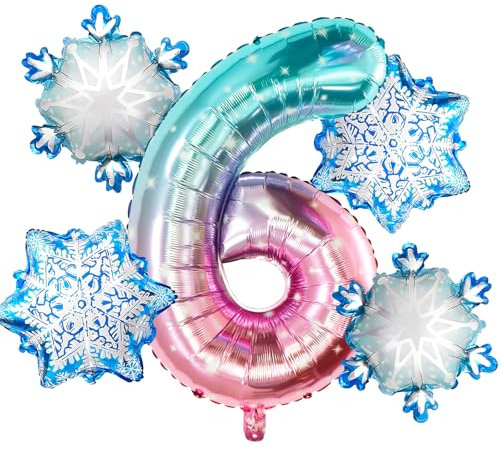 Folienballon 6 Jahre 5 Stück Schneeflocken Luftballon Snowflake Ballon 6. Geburtstag Schneeflocken Geburtstagsdeko für Mädchen Kindergeburtstag