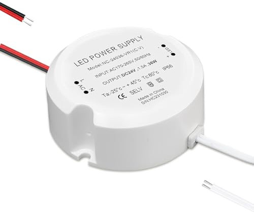 KUWUNG Trasformatore 220V a 24V, LED Trasformatore 24V 36W 1,5A, AC a DC Trasformatori a Bassa Tensione Commutazione, Alimentatore 24 V, IP66 Mini Driver Tensione Costante