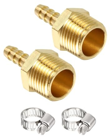 Kozelo Pack of 2 Solid Brass Hose Barb Fittings 10mm Hose Barb to 3/4(20mm) g Male Fittings with 2pcs Stainless Steel Hose Clamps for Home Machines, Massage Bathtubs, and Irrigation