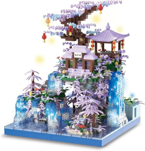 Kit d'architecture de jardin chinois avec lumière LED, 3000 mini pièces, cadeau créatif pour adultes et enfants