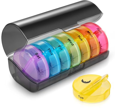 Lychico Weekly Pill Organiser 7-Day, 2 Times a Day (Morning & Night), 14 Compartments Pill Box, Portable Travel Pill Case with Secure Clasps & Fliptop Lid, BPA-Free