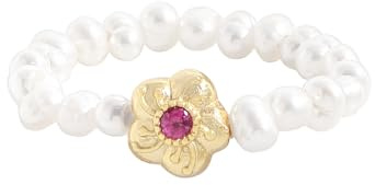Einzelstück® Pearl Anxiety Ring, Anti-Stress Ring aus wasserfesten Perlen, Eleganter Damenring mit echten Süßwasser-Perlen mit 925 Silber Blume 14K Gold, Geschenke für Damen, Anxiety, Fidget