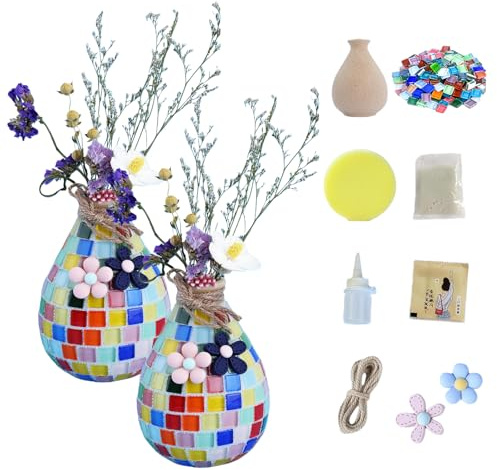 Behogan 2 Stück Mosaik Bastelset, Glasmosaik Kerzenhalter Kit, Mosaiksteine zum Basteln, Basteln Kleine Mosaikvase für Erwachsene, Vase Painting Kit, Mosaic Craft Set, Handgefertigte Kunstwerke