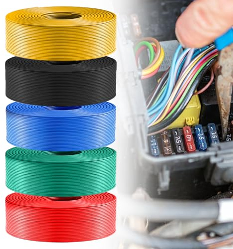 VEGOATY Juego de 5 rollos/juego de cables de vehículo: cobre de alta calidad, cable de vehículo de 1,0 mm², cable de cobre de PVC, cable de coche, para instalación de vehículos y proyectos eléctricos