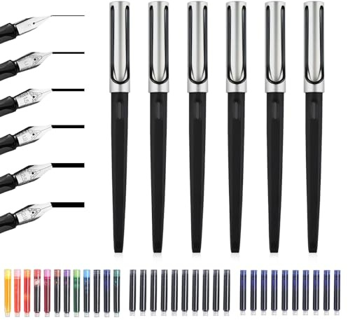 FYSL Calligraphy Set 6 Calligraphy Pens with Different Nibs and 32 Colored Ink Cartridges Kit Calligraphy Pen Set for Beginners Writing Drawing for Greeting Card Signature (Silver)