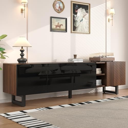 BTM Mobile TV Bassa Vintage Legno, Pannello Luminoso, Mobile Soggiorno, Supporto TV a Quattro Ante 180 cm x 38cm