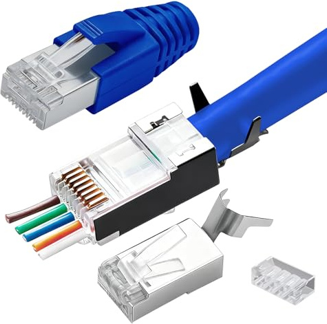 Gen 2 Rj45 Pass Through Connectors,Cat6A Rj45 Connector Shielded 10PCS | Gold Plated Ethernet Cat7 Connector,Network Plug 8P8C Shielded for Installation Cable with Load Bar and RJ45 Boots Cover