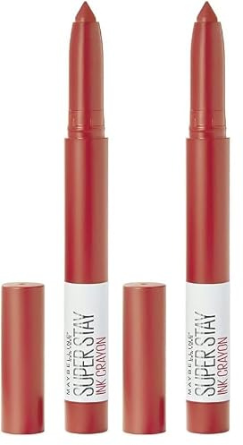 MAYBELLINE Lippenstift, Superstay Matte Ink Crayon Langlebiger orangeroter Lippenstift mit Präzisionsapplikator 40 Laugh Louder (Packung mit 2)