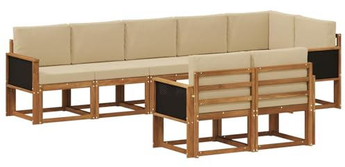vidaXL Outdoor-Sofagarnitur mit Kissen 8 pcs Natur und Beige Polyester, Moderne Sofa für draußen, Gartenmöbel-Set, wetterfest, gemütliche Terrassen-Lounge