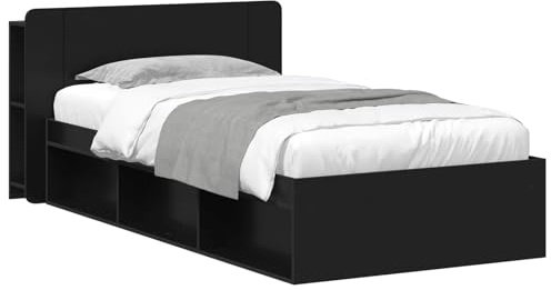 vidaXL Bettgestell mit Stauraum Schwarz 100 x 200 cm Holzwerkstoff, Moderne Schlafzimmermöbel, rechteckiger Holz-Bettrahmen, praktische Aufbewahrung, minimalistischer Stil