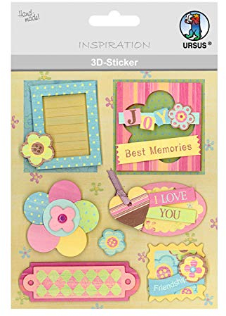 Ursus 564200107 - 3D Sticker Everyday, bestehend aus mehreren Ebenen, hochwertige Materialien, selbstklebend, ideal zum Verzieren von Grußkarten, Scrapbooking und für andere Bastelarbeiten