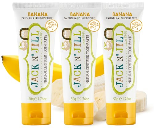 Jack N' Jill Kids Natural Toothpaste, Made With Natural Ingredients, Helps Soothe Gums & Fight Tooth Decay, Suitable From 6 Months+ - Banana Flavour 3 x 50g