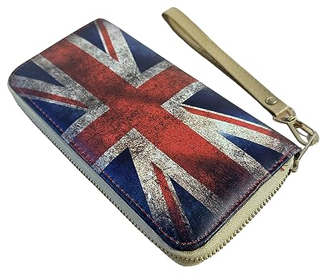 [UK SELLER] Vintage Long Purse with Removable Wrist Union Jack Zip-Around Str...