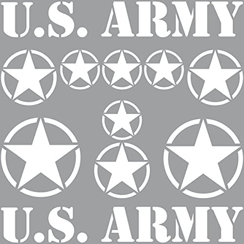 GreenIT Set Sterne Schriftzug US Army MP Aufkleber Auto Tattoo Deko Folie Klebefolie (weiß)