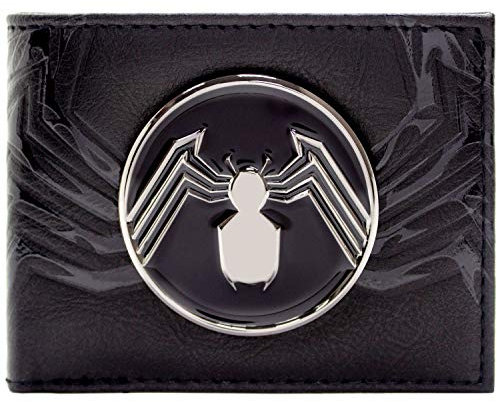 Eddie Brock Venom Suit Up We are Venom! Metal Spider Emblem Wallet Bi-Fold ID & Card Holder, Black