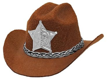 W WIDMANN MILANO Party Fashion 68571 - Minihut Cowboy, ca. 9 cm, mit Sheriff Stern, Braun, Wilder Westen, Hut, Accessoire, Karneval, Mottoparty