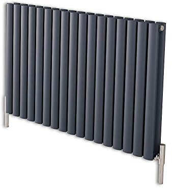 Milano Aruba Ayre Anthracite Horizontal Double Oval Panel Aluminium Radiator - 600mm x 1070mm