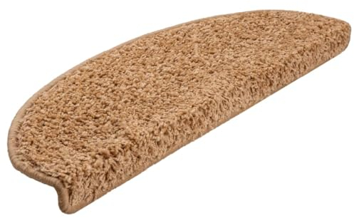 vidaXL 15x Stufenmatte Halbrund rutschfest Stufenmatten Treppenmatten Treppenteppich Stufenschoner Treppenschoner Treppenschutz Matte Beige 65x21x4cm