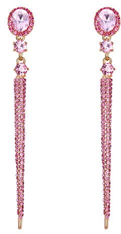 Pendientes de Mujer - Clearine Aretes Forma de Borla Fleco, Cristal Estilo Precioso para Boda Novia Fiesta Rosa