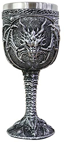alikiki Copa de vino de dragón rugiente medieval, taza de cáliz de fantasía de Calabozos y Dragones, ideal para regalo del día del padre, idea de fiesta